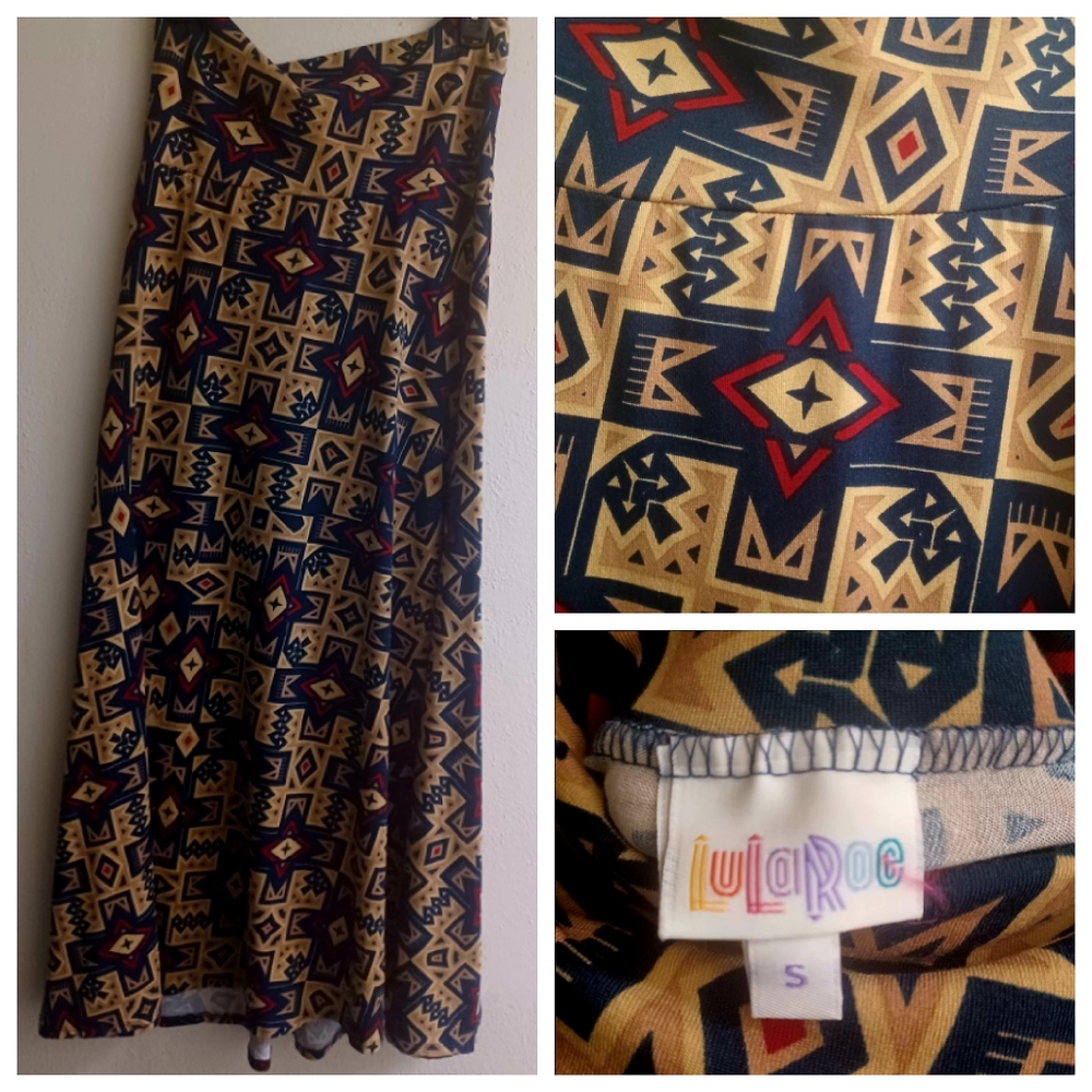 LuLaRoe maxi skirt or strapless dress, geometric pattern, S